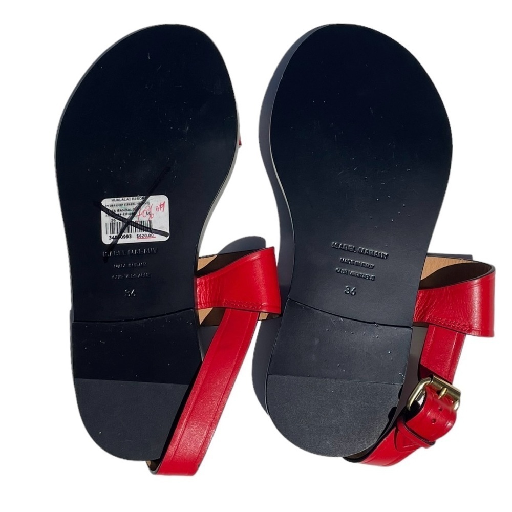 Isabel Marant Jizza Leather Sandals gold buckle red women’s 6 EUR 36 NEW - Picture 9 of 13